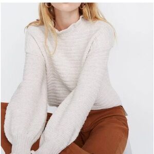Madewell cotton/merino blend ruffle neck sweater